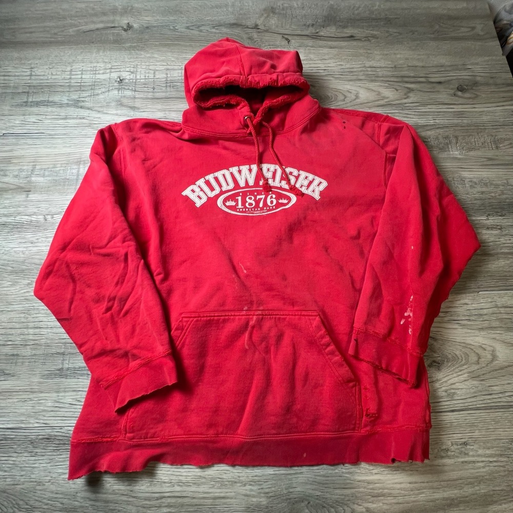 SV Attitude Budweiser Hoodie Men Large Red Distressed Graphic Thrashed Beer Logo